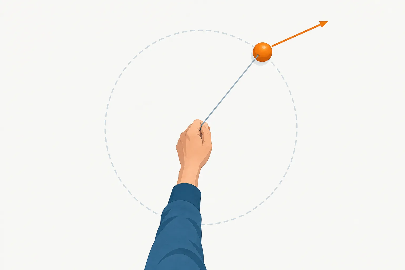A released ball continues along a tangent to its circular path rather than outward along the string.