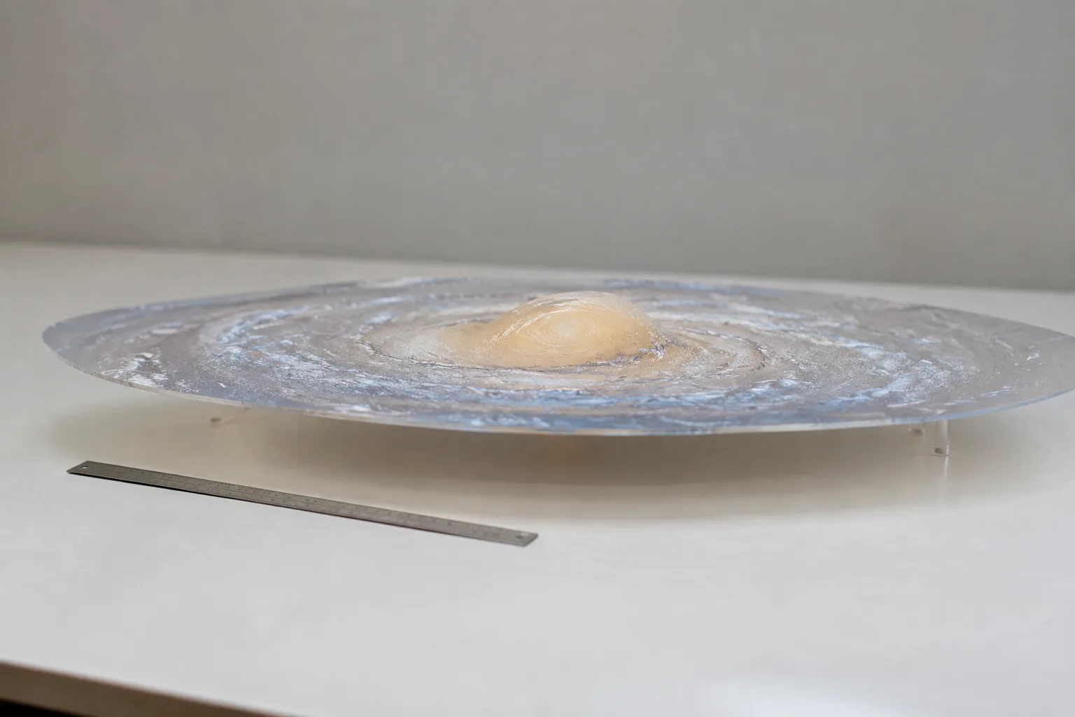 An edge-on model shows how thin the Milky Way’s stellar disk is relative to its width.