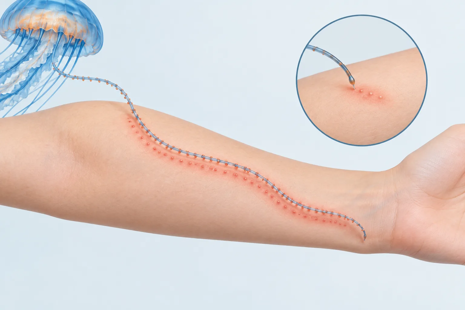 A tentacle crossing more skin creates many contact points along a long welt.