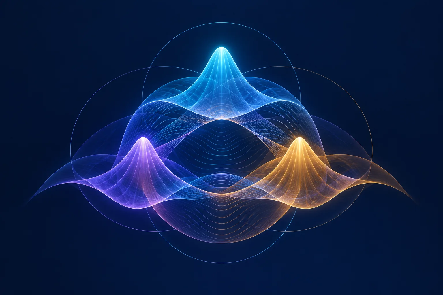 Luminous peaks in interconnected wave fields evoke the particles, interactions, and symmetries of the Standard Model.