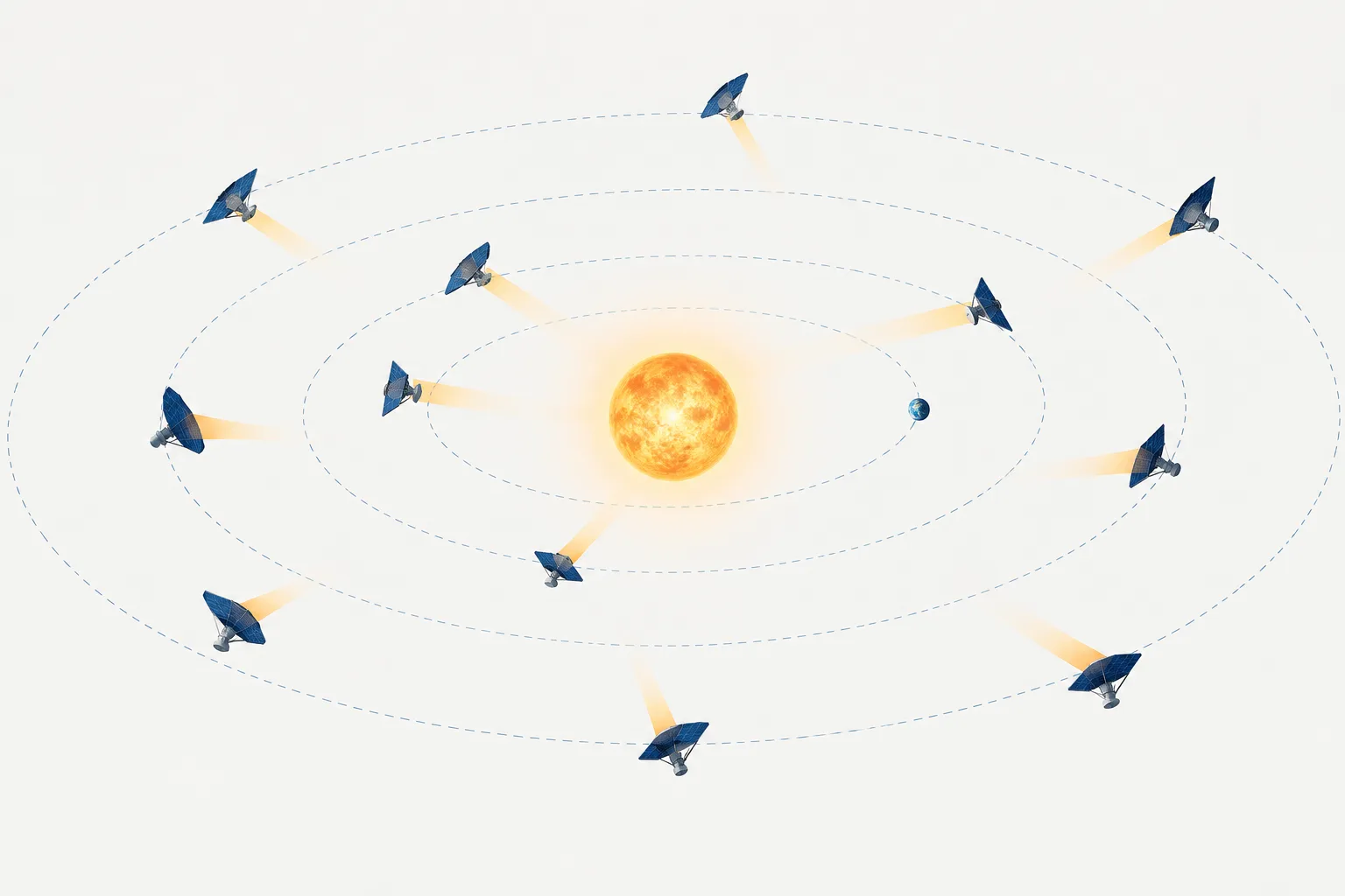 Separate collectors orbit a star in a loose swarm rather than forming a solid shell.